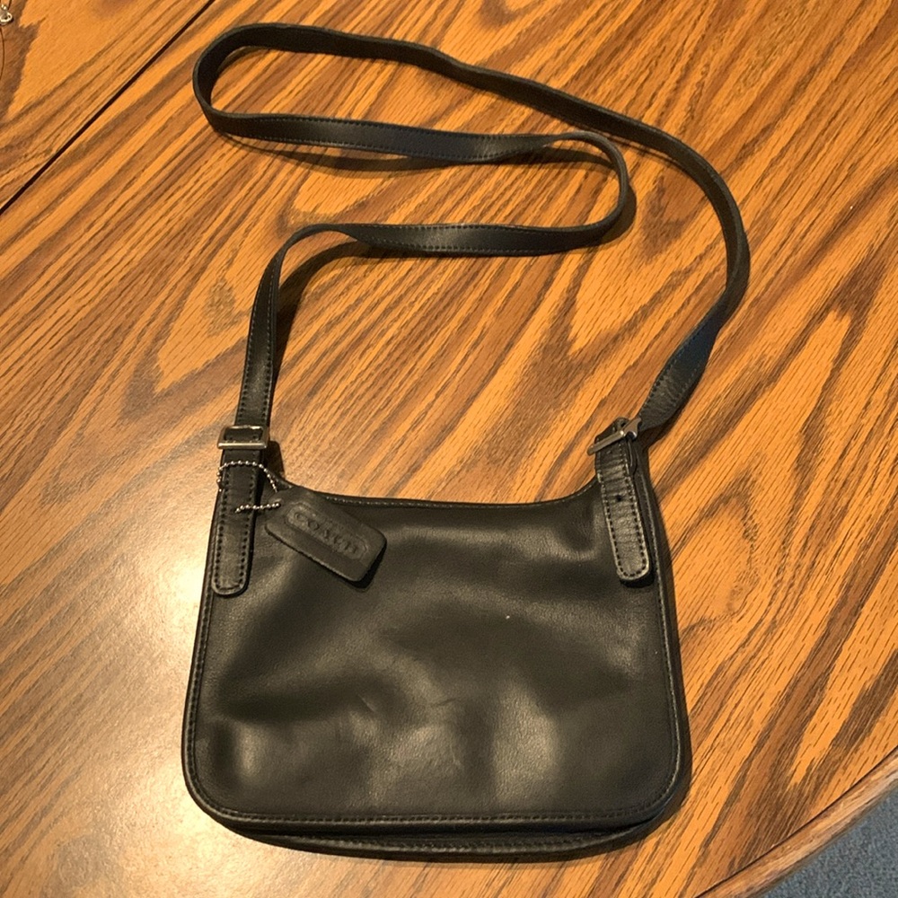 Classic Coach black leather mini shoulder bag